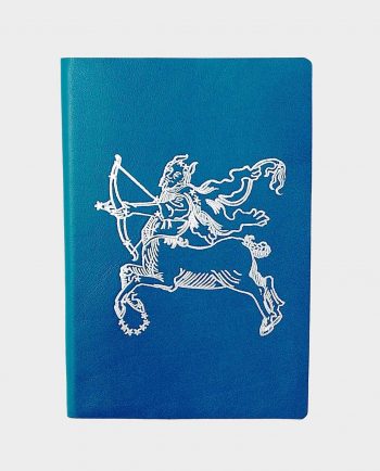 Taccuino in pelle azzurro Sagittario con fregio argentato small