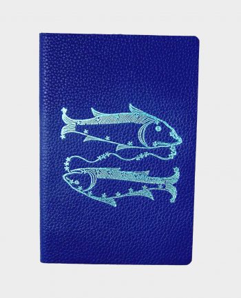 Taccuino in pelle bluette Pesci con fregio celeste small