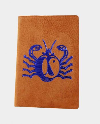 Taccuino in pelle cammello Cancro con fregio azzurro small