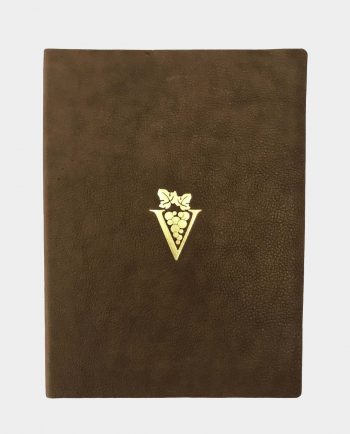 Menu in pelle marrone con fregio oro
